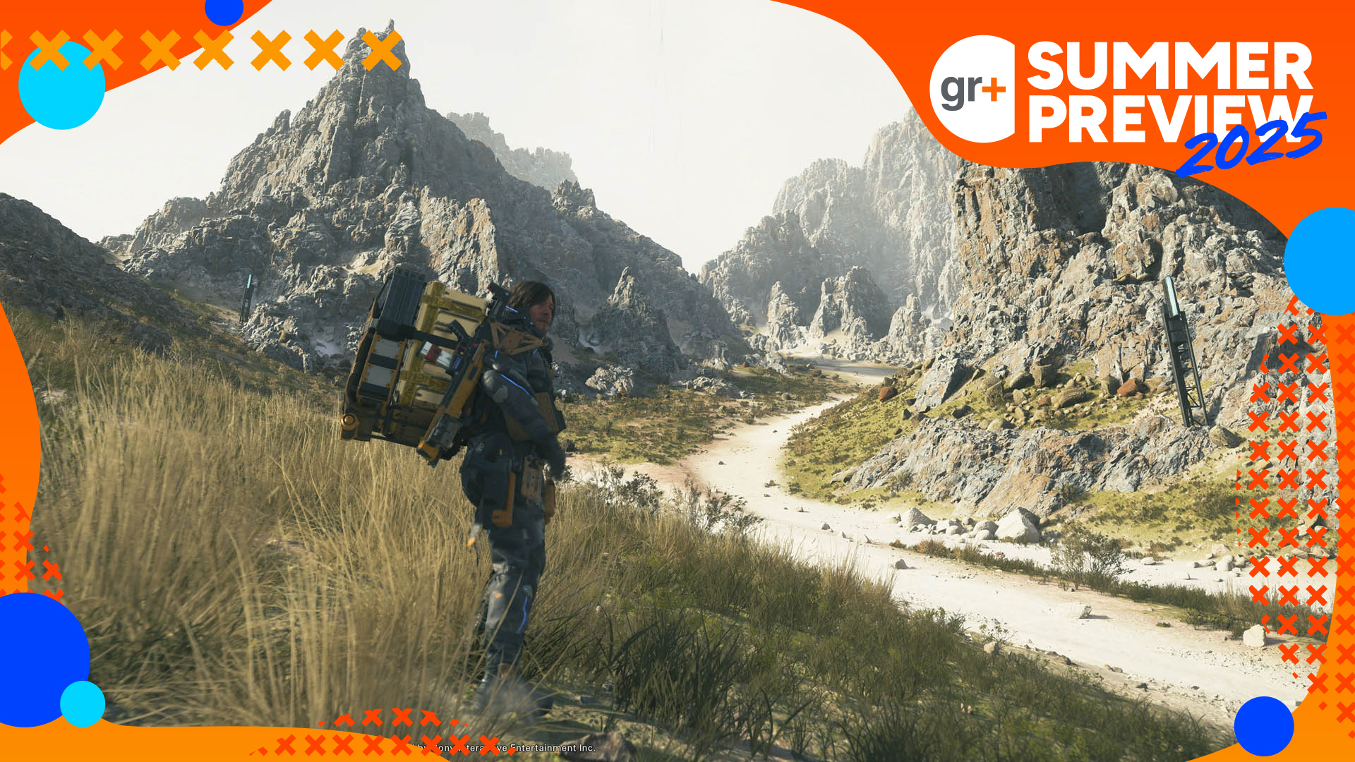 Death Stranding 2 screenshot with GR+ Summer Preview logo