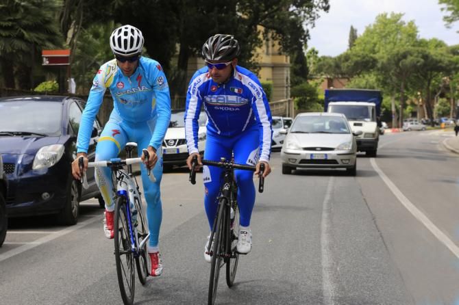 Vincenzo Nibali (Astana) and Paolo Bettini