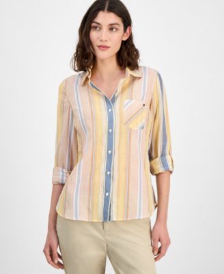 Women&#039;s Striped Roll-Tab Shirt