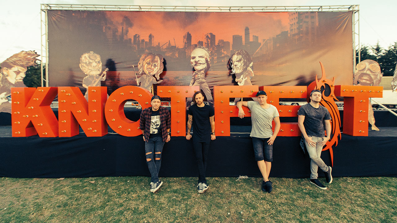 a shot of bullet for my valentine in front of the knotfest sign