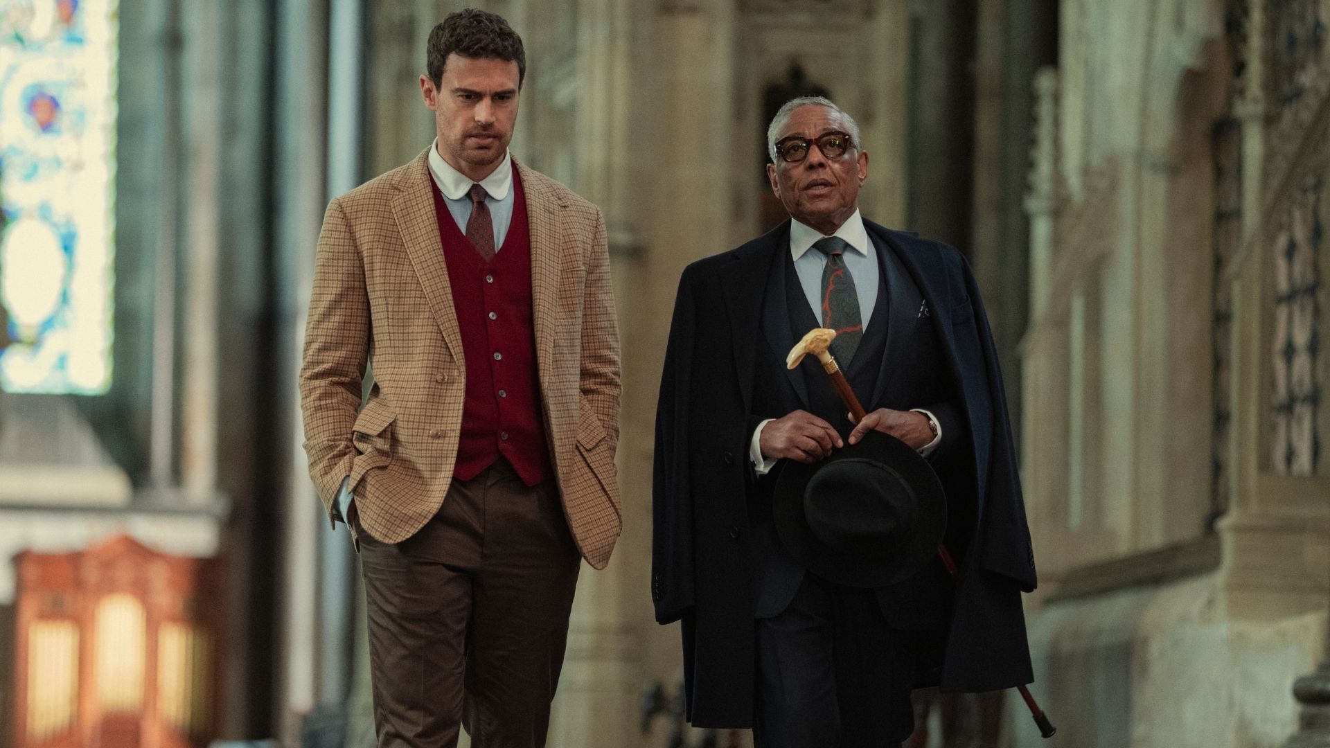 Eddie and Stan walk through a church