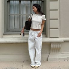 Jordan Risa wearing all white.