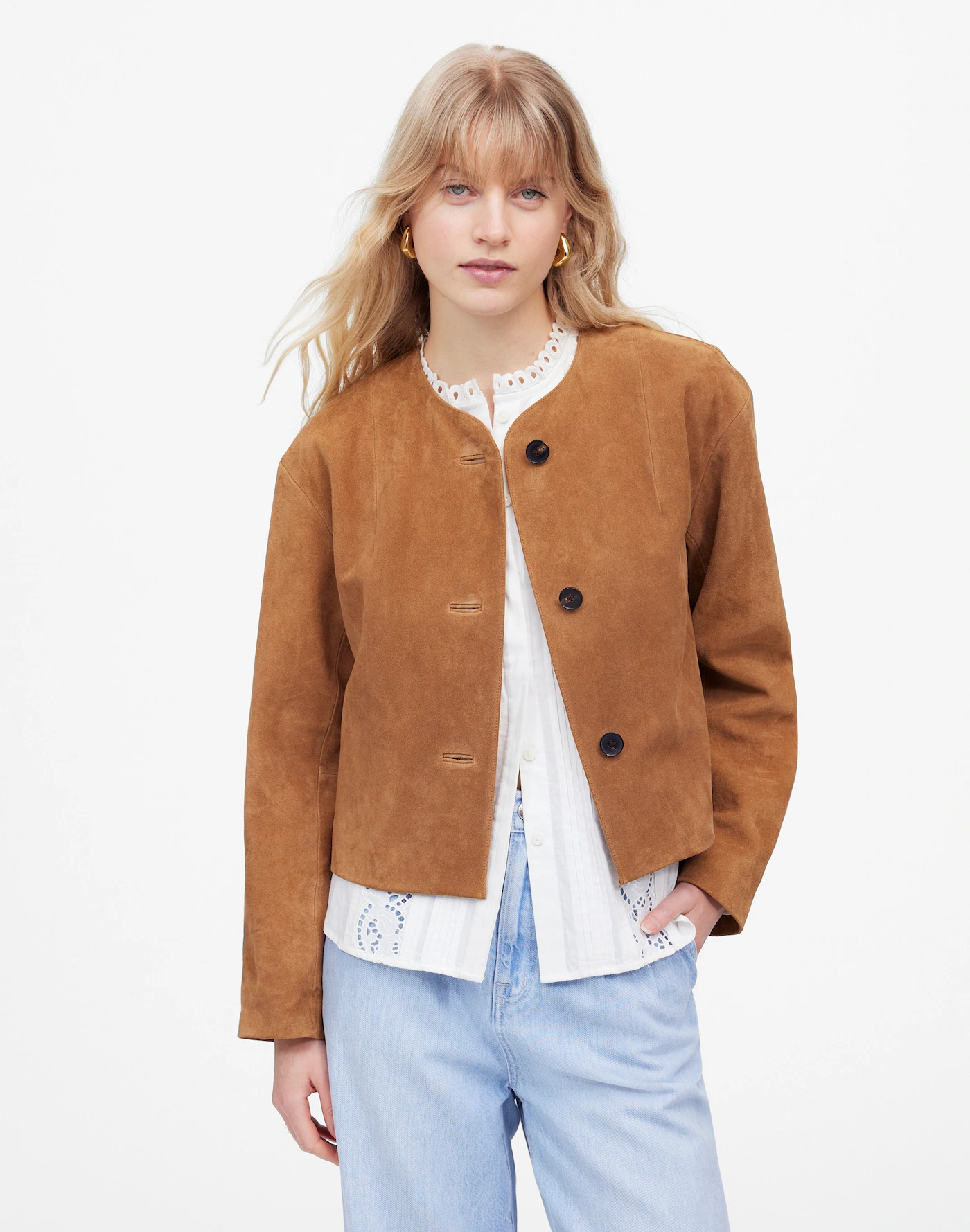 Crop Cardigan Jacket in Suede