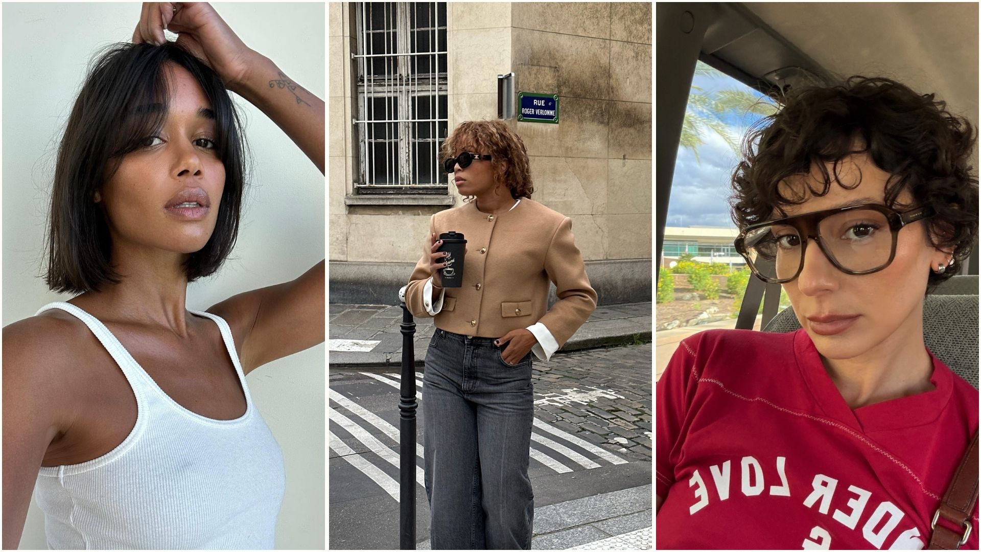 A collage of celebrities and influencers with fringe hairstyles