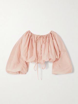 Cropped Gathered Taffeta Blouse