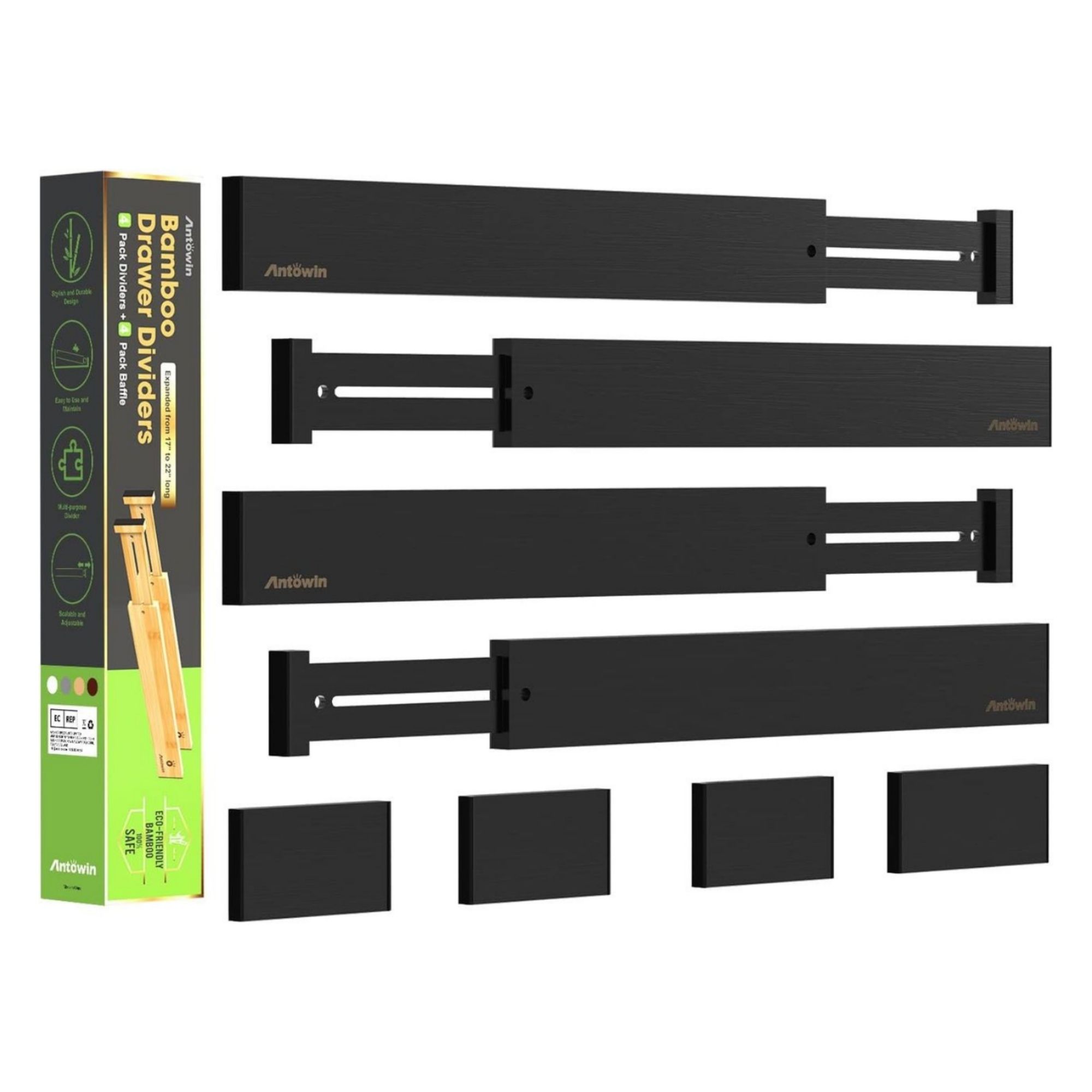 ANTOWIN 8PCS Bamboo Drawer Dividers