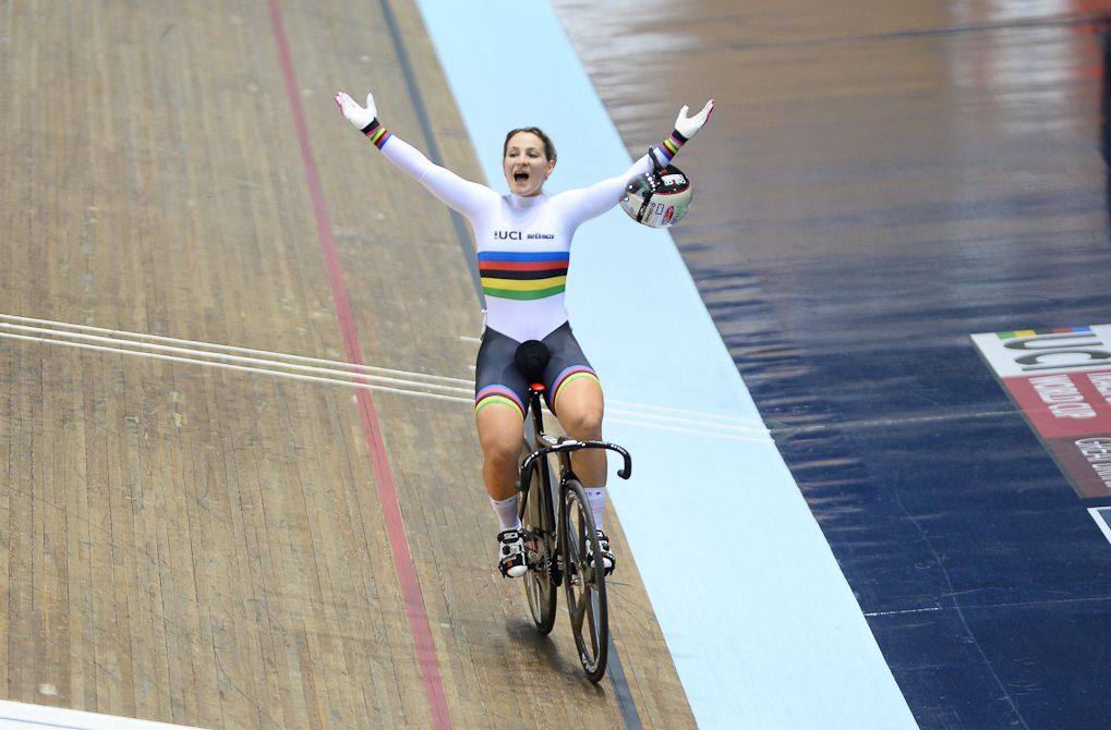 Kristina Vogel of Germany celebrates after winning the Women's Sprint