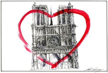 Editorial Cartoon World Notre Dame heart of Paris