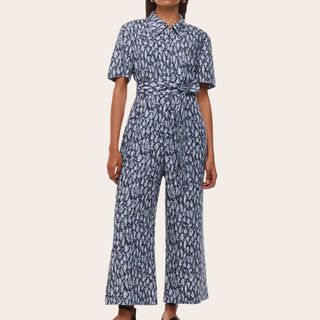 Whistles Petite Leopard Linen Blend Jumpsuit