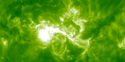 Animation showing a bright flash of light as the solar flare is emitted.