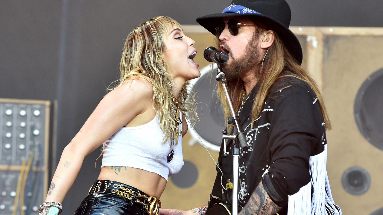 Billy Ray Cyrus performs with Miley Cyrus on The Pyramid Stage during day five of Glastonbury Festival at Worthy Farm, Pilton on June 30, 2019 in Glastonbury, England.