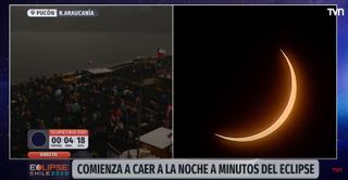 Crowds gather in Chile to witness the total solar eclipse of December 14, 2020. In this image from TVN Chile, the crowd awaits a moment of inclusion as they plunge into a brief darkness.