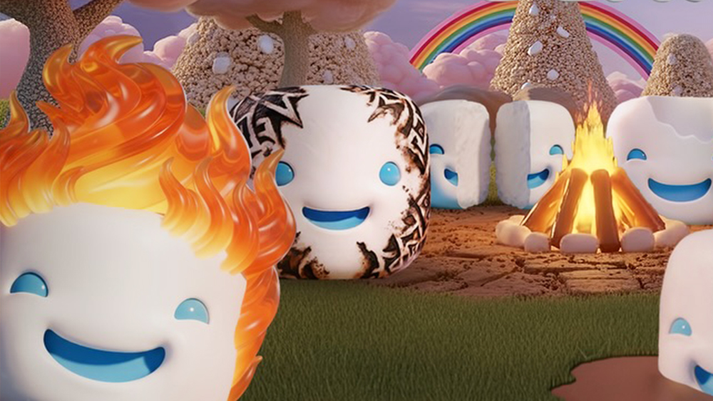 Image from Jet-Puffed marshmallow animated advert showing marshmallow characters being eaten