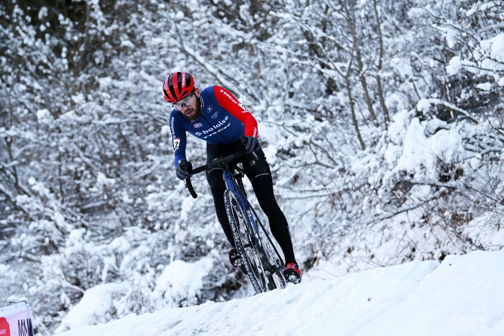 VAL DI SOLE ITALY DECEMBER 10 Joris Nieuwenhuis of The Netherlands and Team Baloise Trek Lions competes during the 3rd UCI Cyclocross World Cup Val di Sole 2023 Mens Elite on December 10 2023 in Val di Sole Italy Photo by Dario BelingheriGetty Images