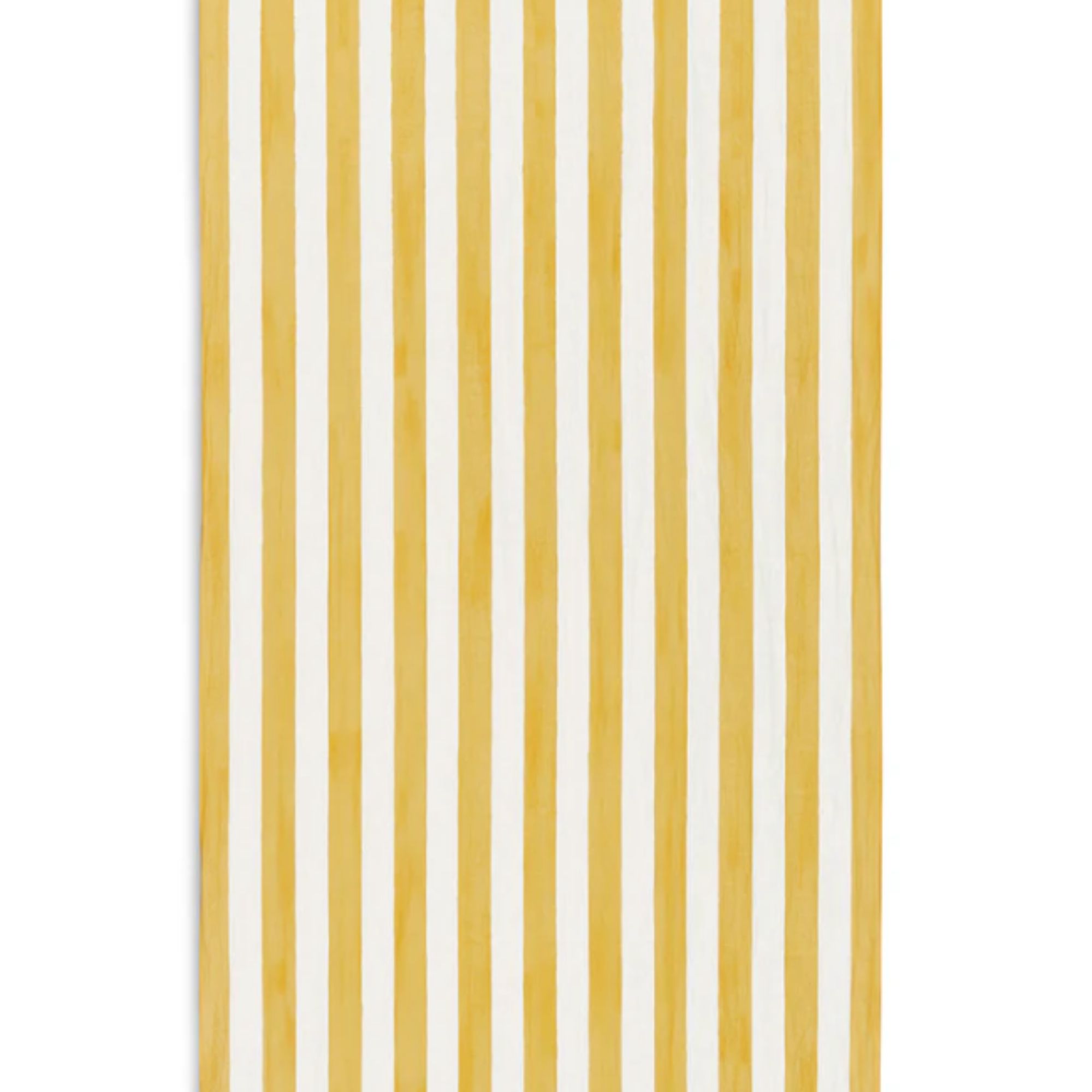 Yellow and white striped linen tablecloth