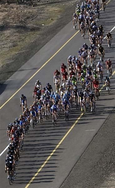 The peloton during stage four of the Tour of Oman