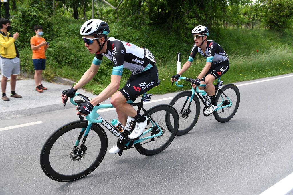 SEGA DI ALA ITALY MAY 26 Nicholas Schultz of Australia Simon Yates of United Kingdom and Team BikeExchange during the 104th Giro dItalia 2021 Stage 17 a 193km stage from Canazei to Sega di Ala 1246m UCIworldtour girodiitalia Giro on May 26 2021 in Sega di Ala Italy Photo by Tim de WaeleGetty Images