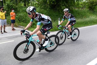 SEGA DI ALA ITALY MAY 26 Nicholas Schultz of Australia Simon Yates of United Kingdom and Team BikeExchange during the 104th Giro dItalia 2021 Stage 17 a 193km stage from Canazei to Sega di Ala 1246m UCIworldtour girodiitalia Giro on May 26 2021 in Sega di Ala Italy Photo by Tim de WaeleGetty Images