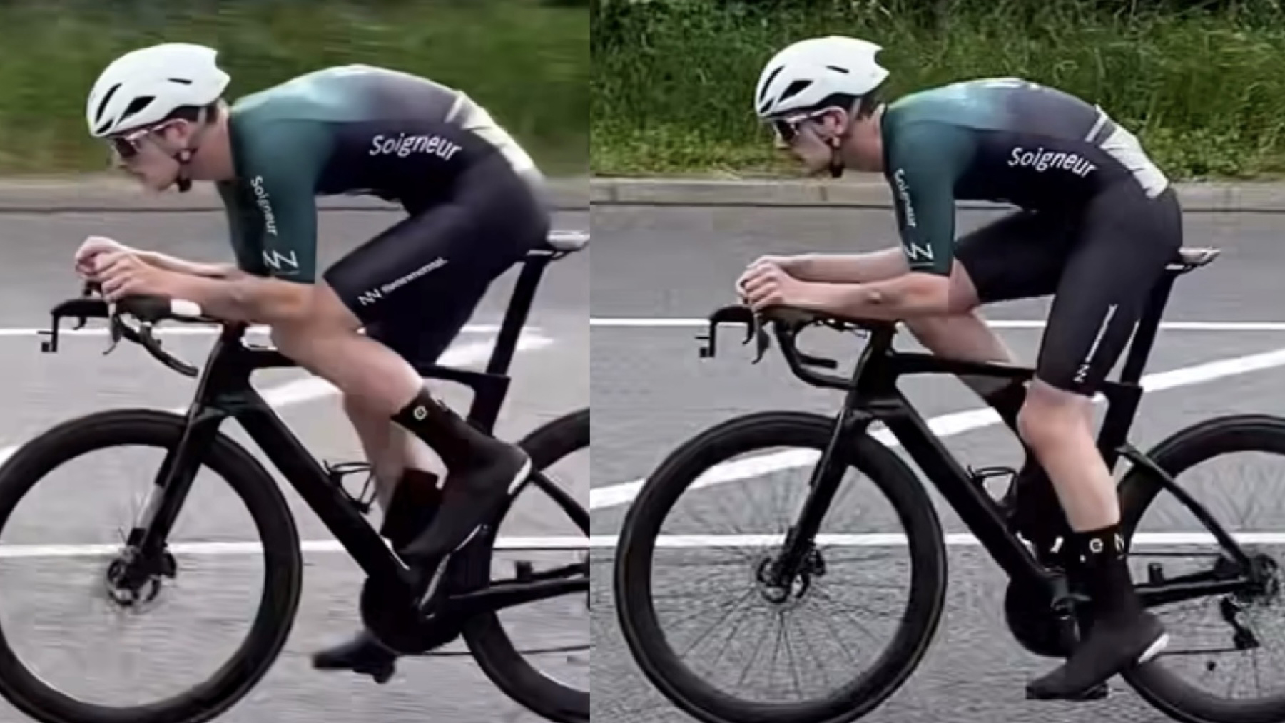 cyclist bent over handlebars