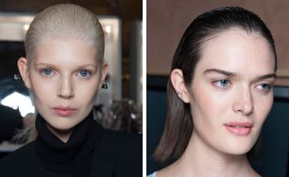 The hair direction at Pringle was super-sleek - swept back from the front of the face with natural movement maintained in the back