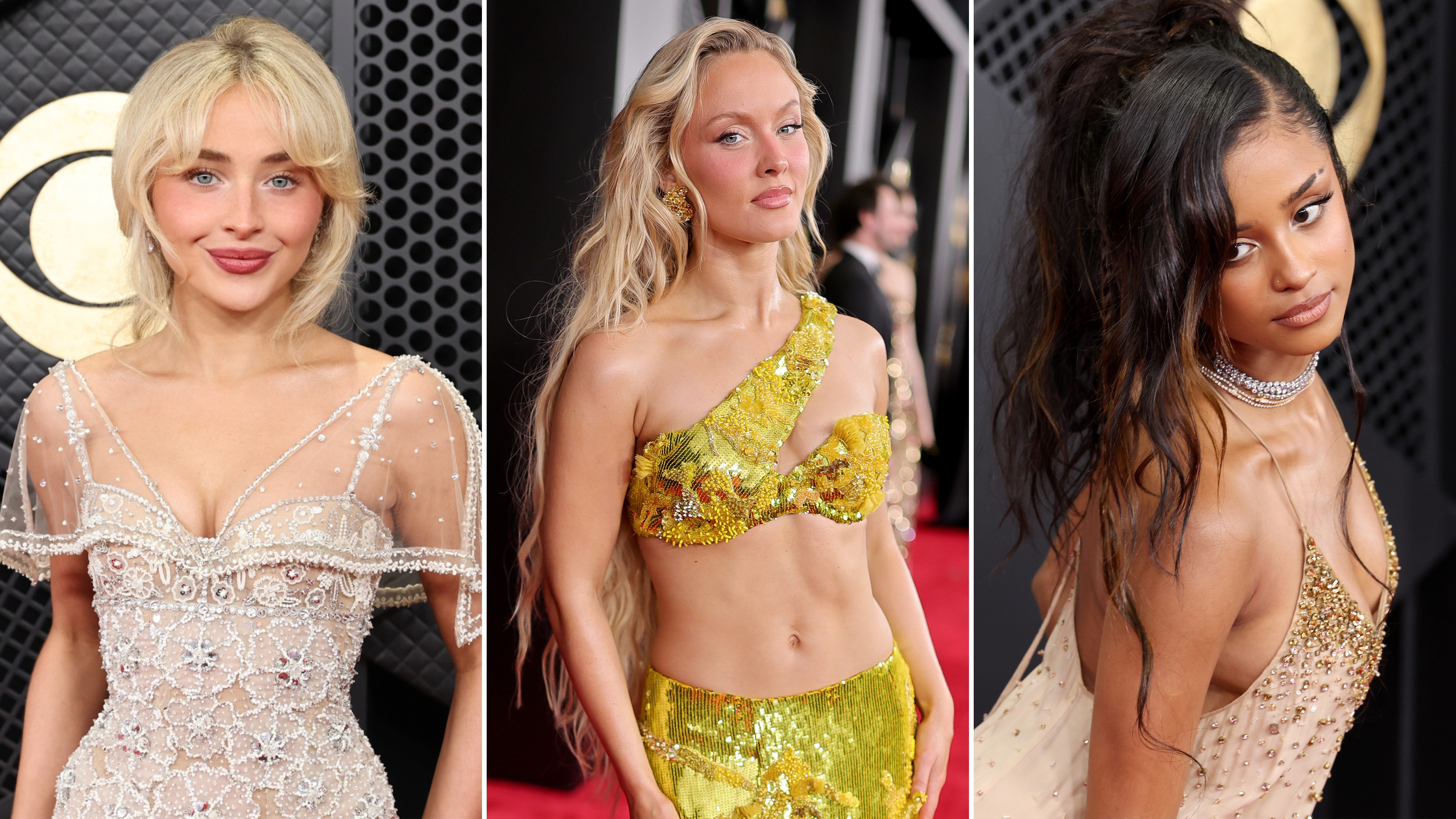 Sabrina Carpenter, Zara Larsson, and Tyla, at the 2026 Grammys Awards