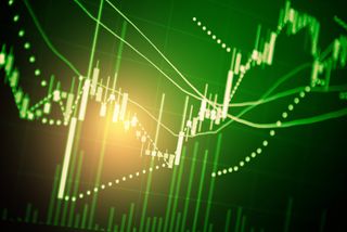 Green financial data chart rising up trend
