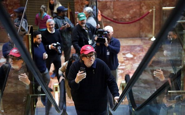 Michael Moore inside Trump Tower.