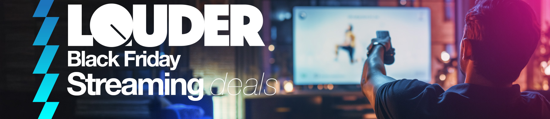 Man holding a remote control in his left hand watches TV in a dark room