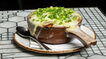A bowl of French onion soup