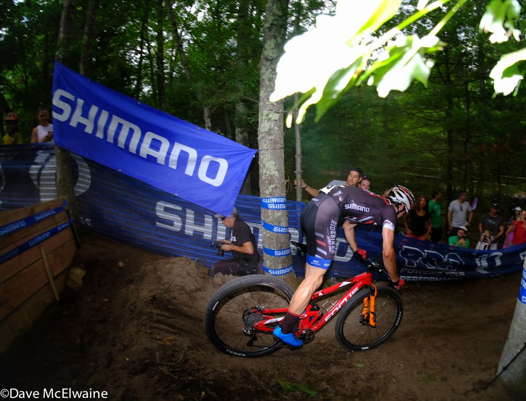 Stephen Ettinger (Ridebiker Alliance) riding in fourth position at the end of lap two