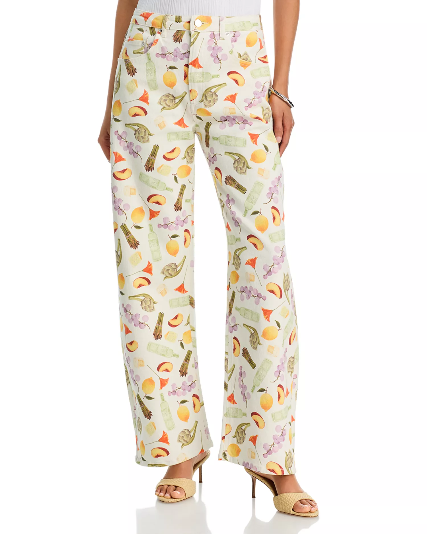 Printed High Rise Wide Leg Jeans in Fruit Print - Exclusive