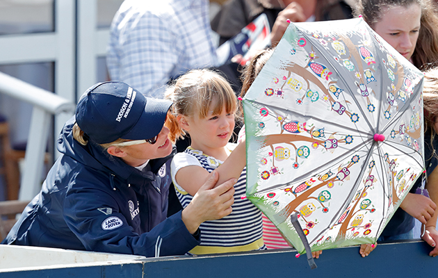 Zara Tindall’s daughter Mia is equally prepared for the wet weather…