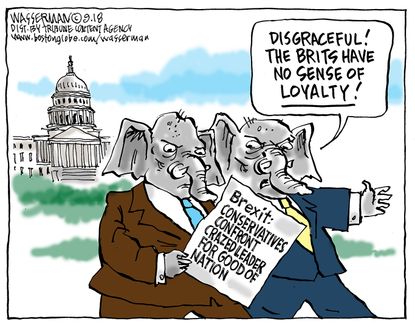Political Cartoon U.S. GOP Loyalty Brexit Conservatives Confront Leader
