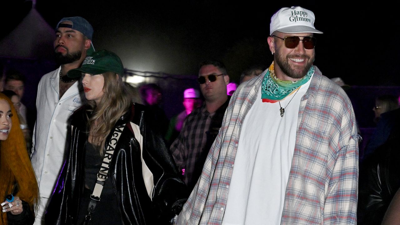 Taylor Swift and Travis Kelce at Neon Carnival held during the Coachella Music and Arts Festival on April 13, 2024 in Thermal, California.