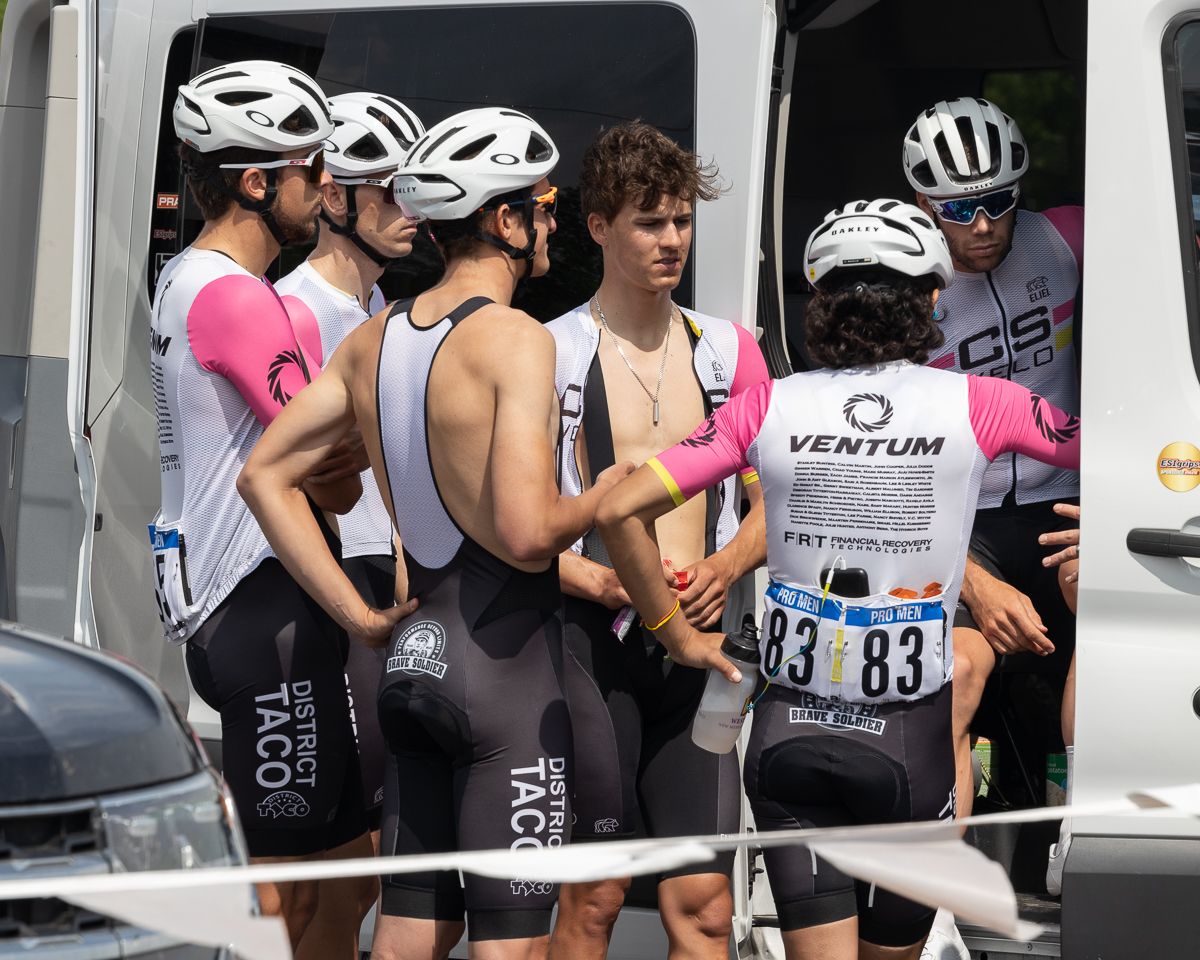 CS Velo, fresh off the GC win at Gila, has a team meeting before the start of Stage 1.