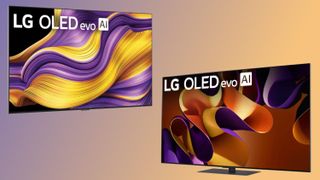 The LG G5 and the LG G4 OLED TVs side by side in front of a colorful background