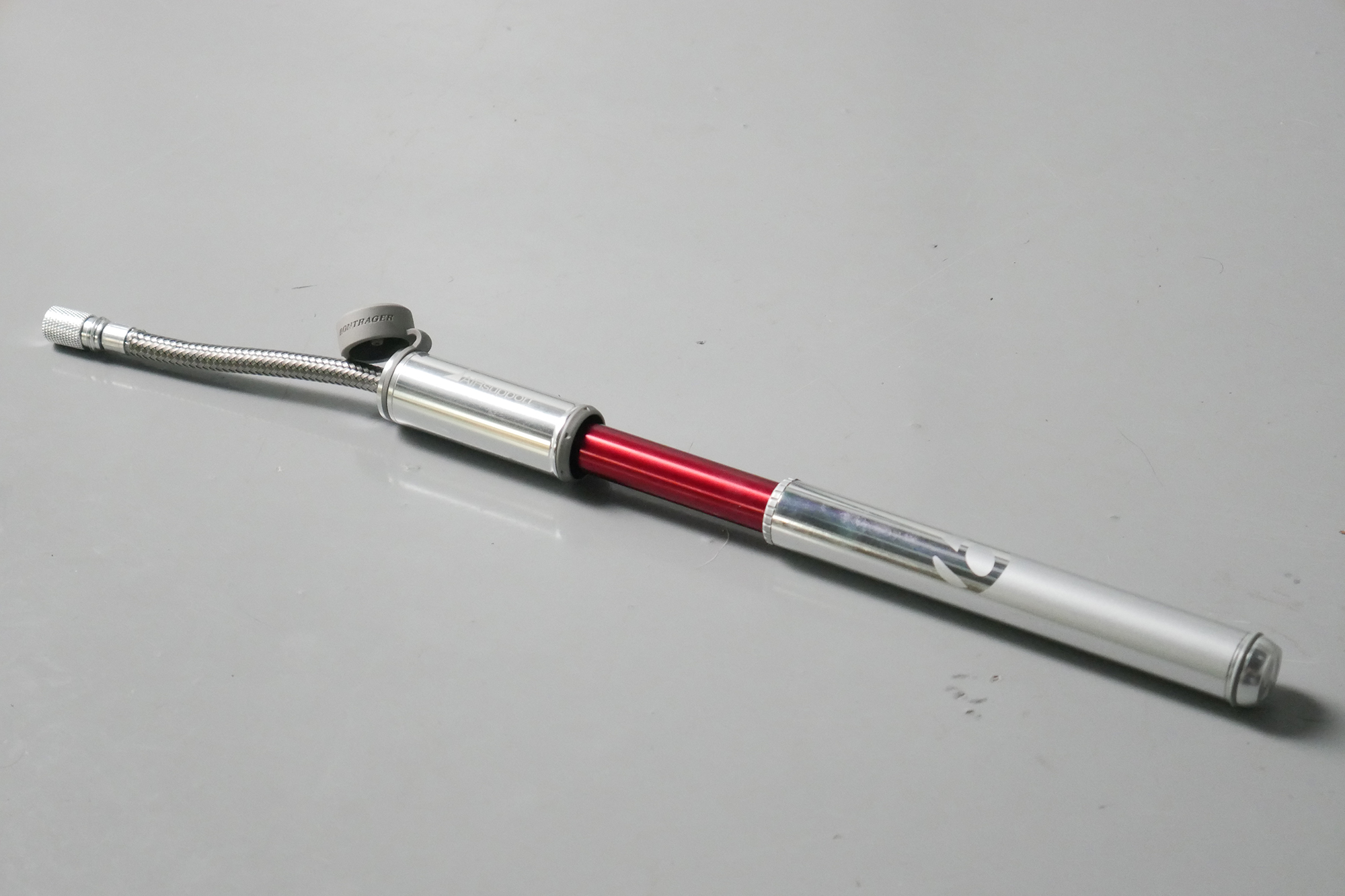 Best bike mini pumps group test 2026 - Bontrager Air Support in silver/red set to a grey background