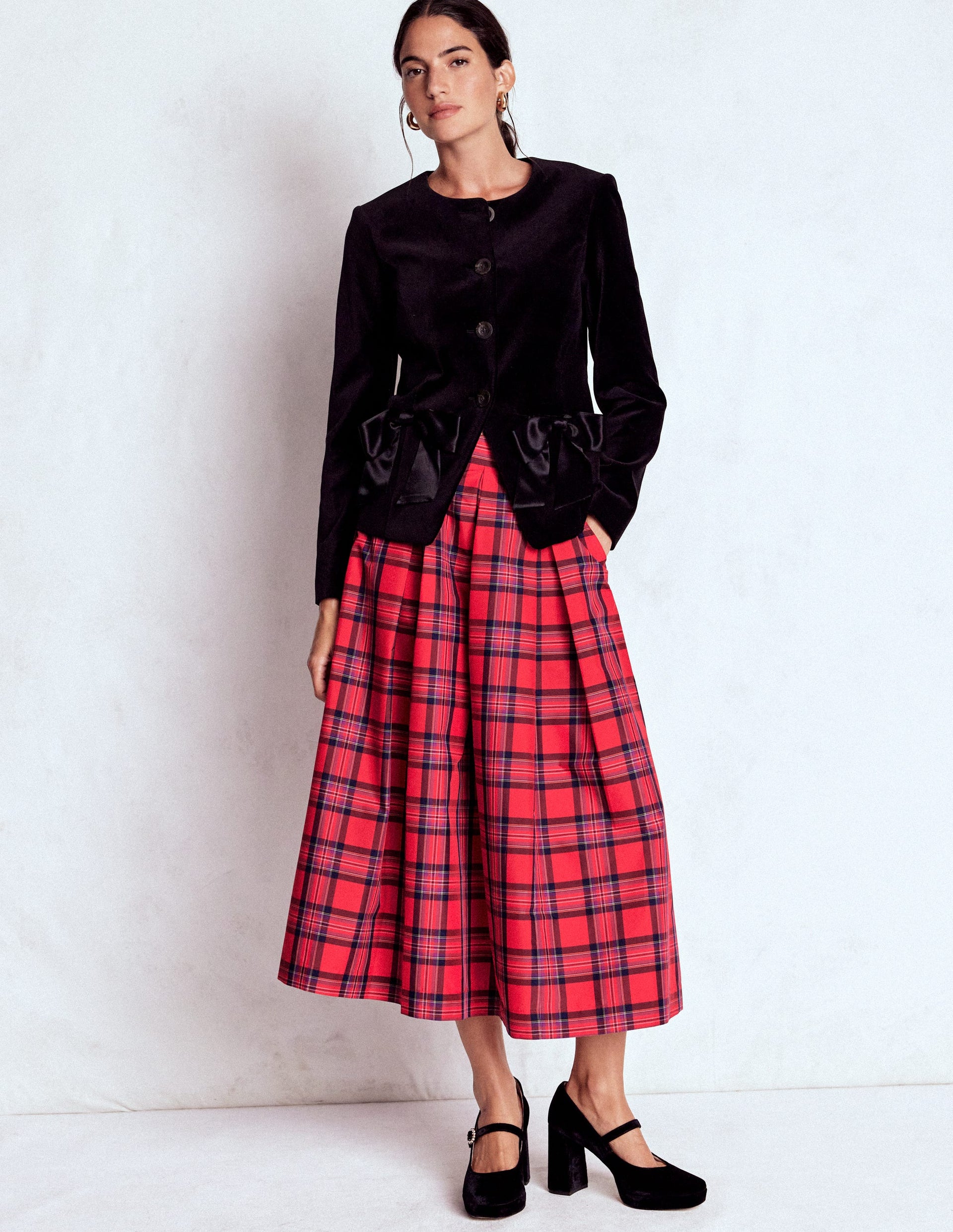 Verity Tartan Midi Skirt-Red, Navy &amp;amp; Purple Brand Check