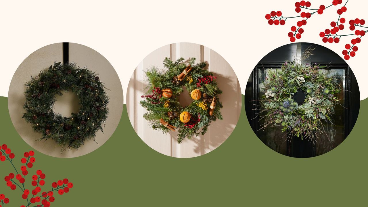 composite of three Christmas wreaths