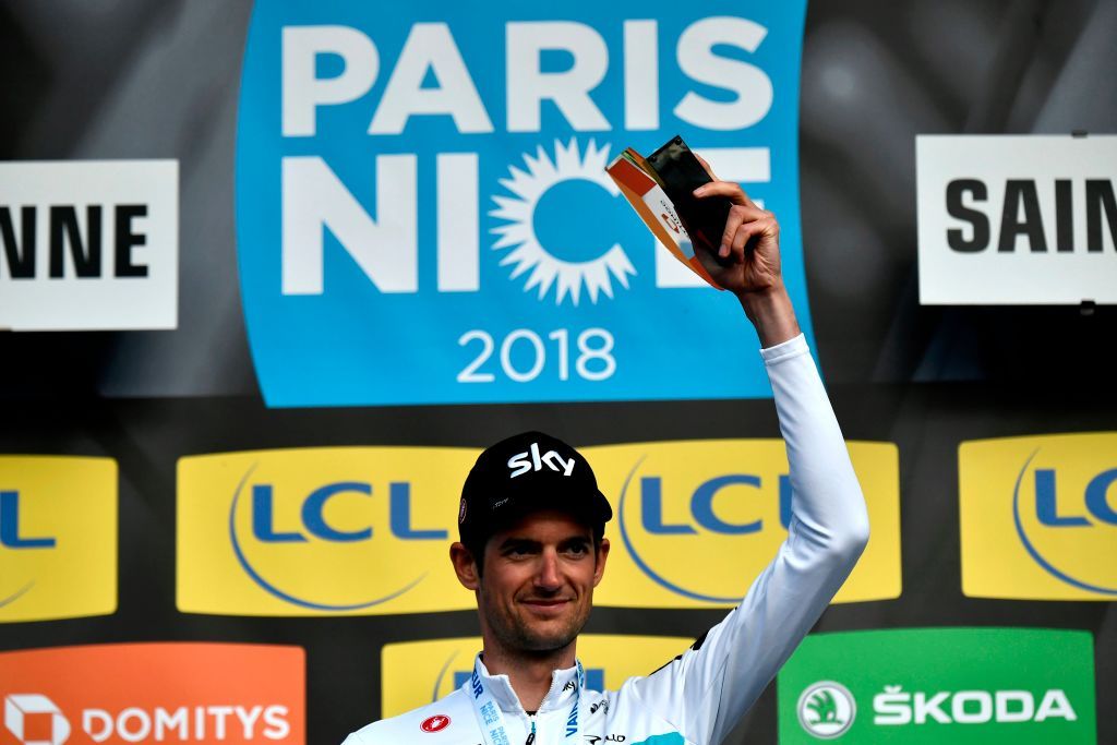 Wout Poels (Team Sky) celebrates his stage win