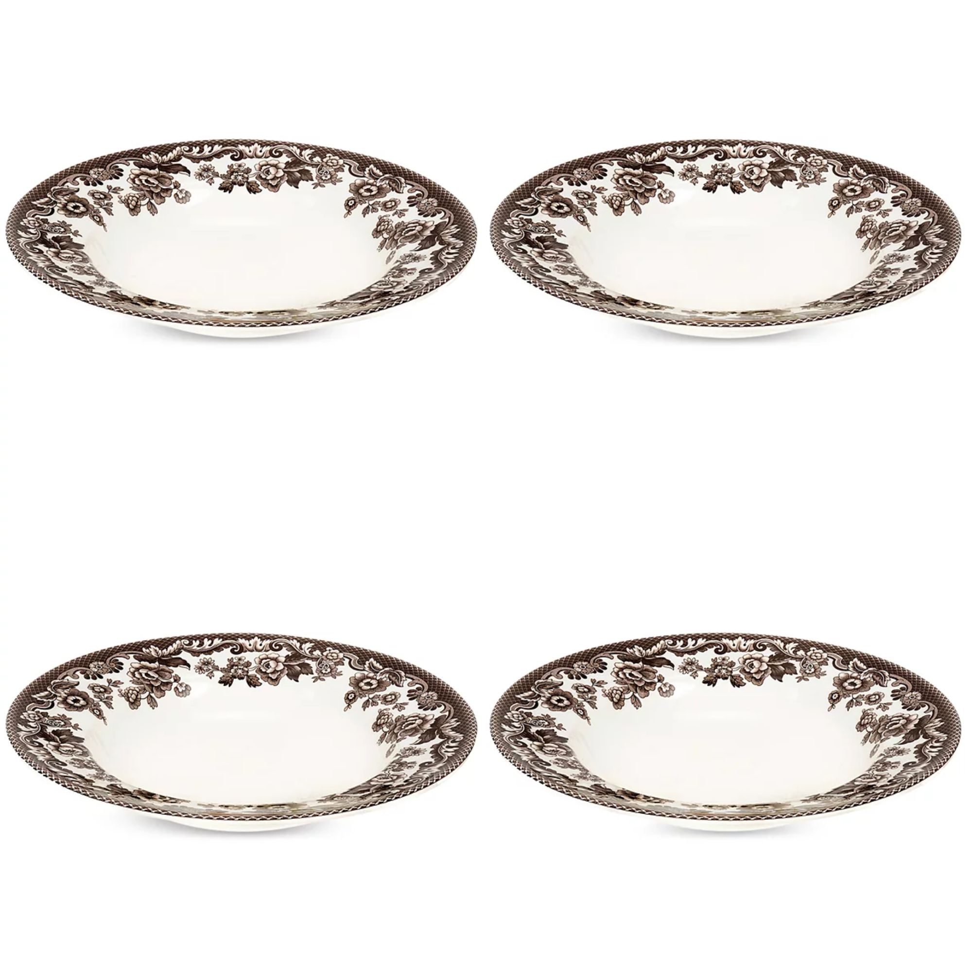 White soup bowls with brown floral rim