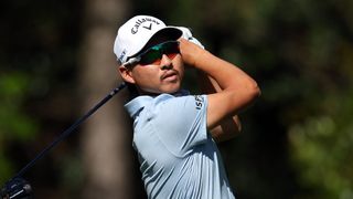 Min Woo Lee takes a shot in the second round of The Masters