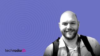 headshot on a purple background