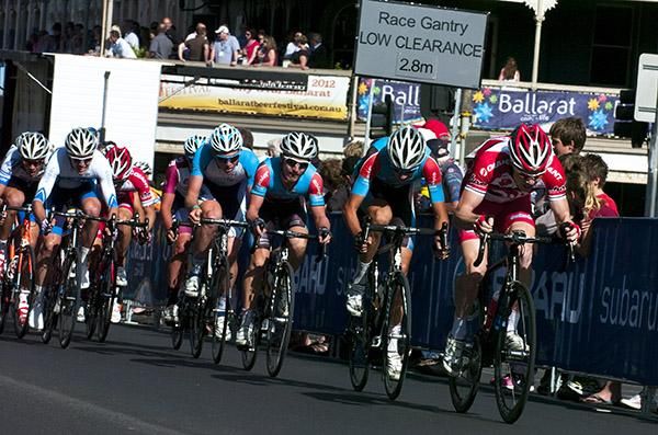 Thomas Palmer from Victoria drives the peloton in search of breakaway rider Aaron Donnelly.