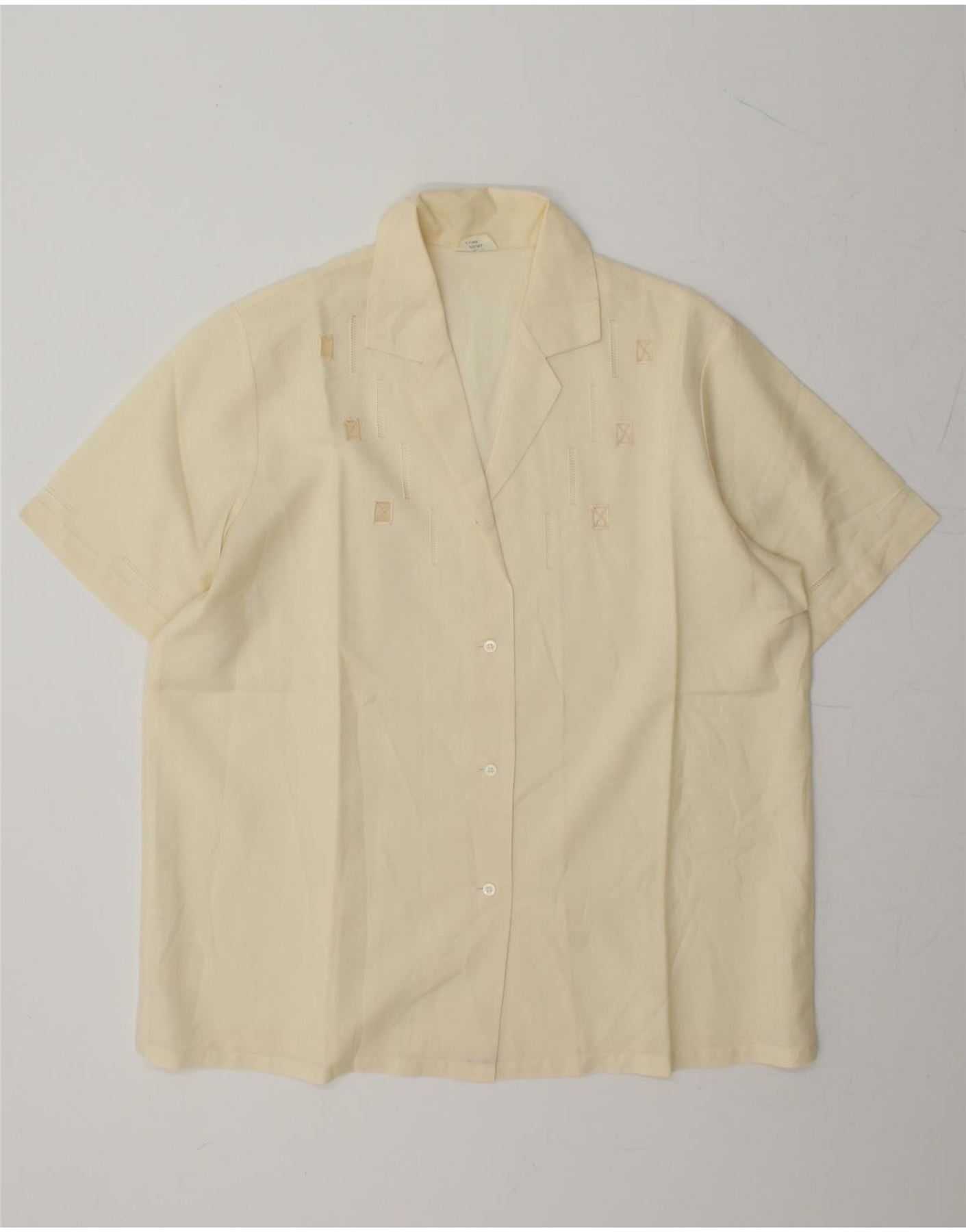 Vintage Womens Short Sleeve Shirt Blouse It 50 Xl Off White Polyester