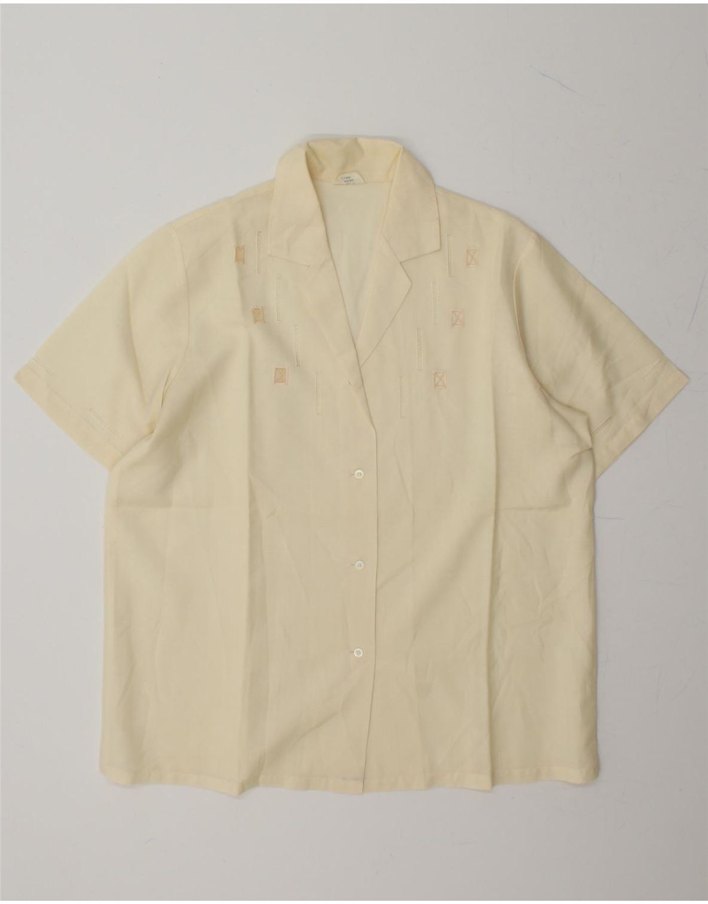 Vintage women short sleeve shirt blouse it 50 xl of white polyester