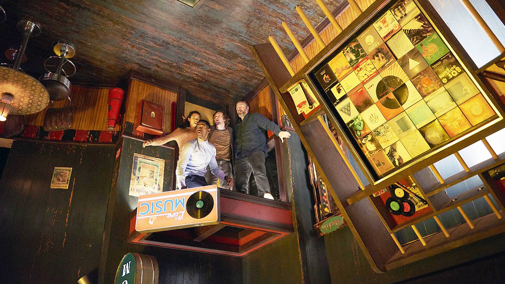 Taylor Russell, Jay Ellis, Logan Miller, and Tyler Labine in &quot;Escape Room&quot; (2019)