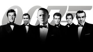 Promotional image showing five James Bond actors to mark Bond's move to Amazon MGM studios