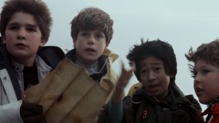 Mouth, Mikey, Data and Chunk with the map in The Goonies