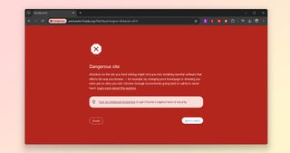 A screenshot of a Chrome warning message seen when trying to navigate to a dangerous website